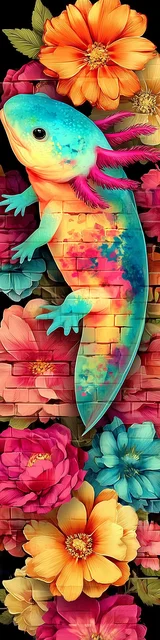 Free printable axolotl bookmark featuring a bold colorful axolotl